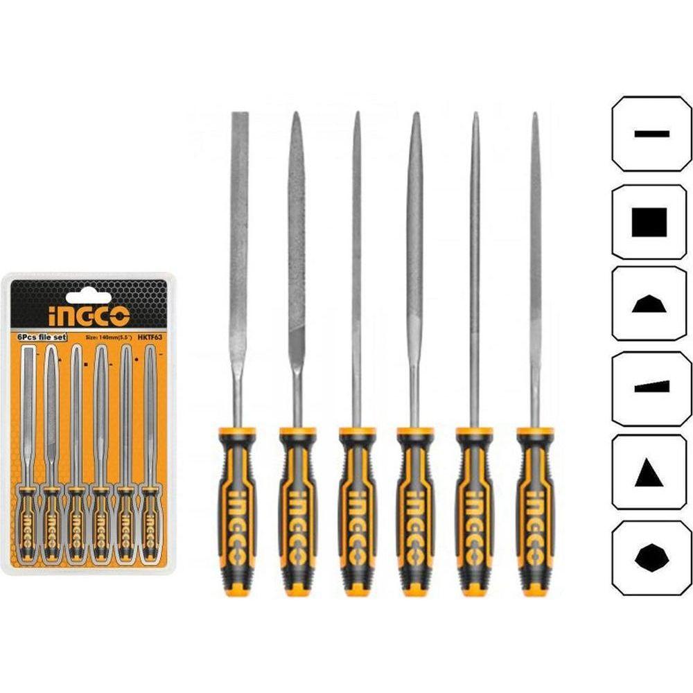 Ingco HKTF63 6pcs File Bastard with Handle Set - KHM Megatools Corp. Main image