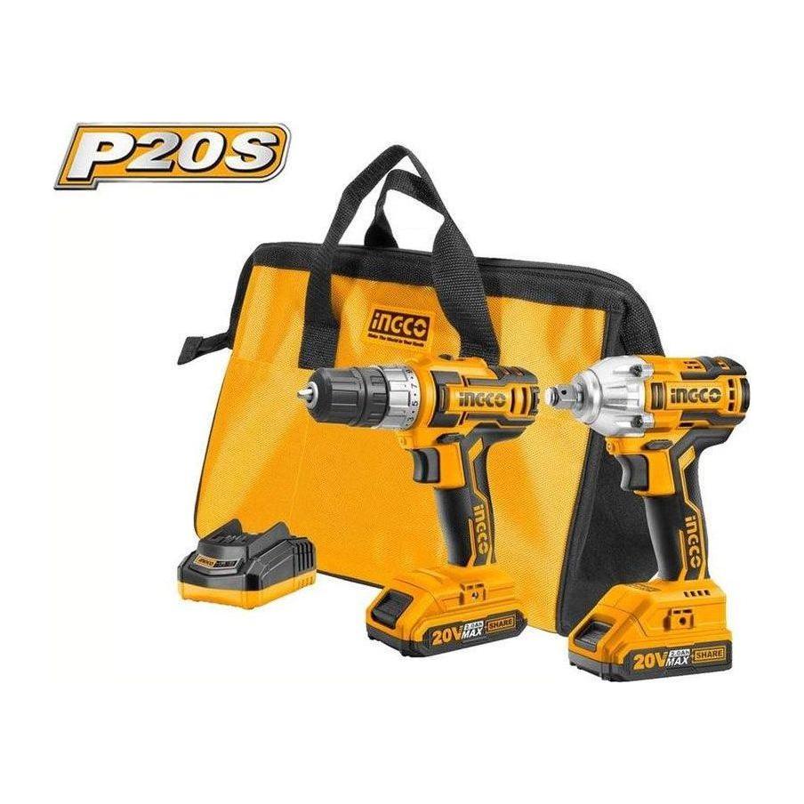Ingco CKLI2007 20V Li-Ion Cordless 2pc Combo Kit: Drill & Wrench - KHM Megatools Corp. Main image