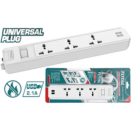 Total THES13041VSB 3-Way Extension Outlet Cord Set with 2 USB | Total by KHM Megatools Corp. Main image