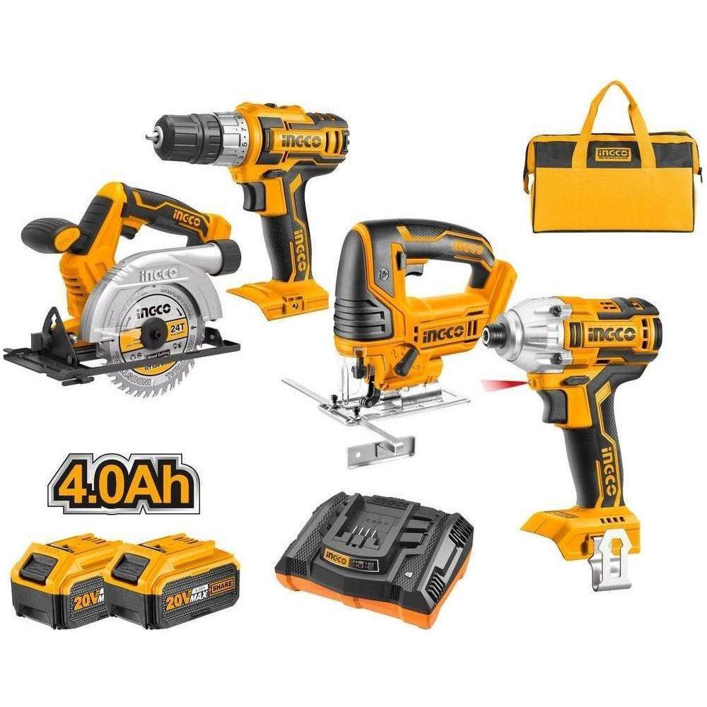 Ingco CKLI2010 20V Li-Ion Cordless 4pcs Combo Kit Drill,Driver,JIgsaw, Circular Saw - KHM Megatools Corp. Main image