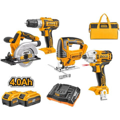 Ingco CKLI2010 20V Li-Ion Cordless 4pcs Combo Kit Drill,Driver,JIgsaw, Circular Saw - KHM Megatools Corp.