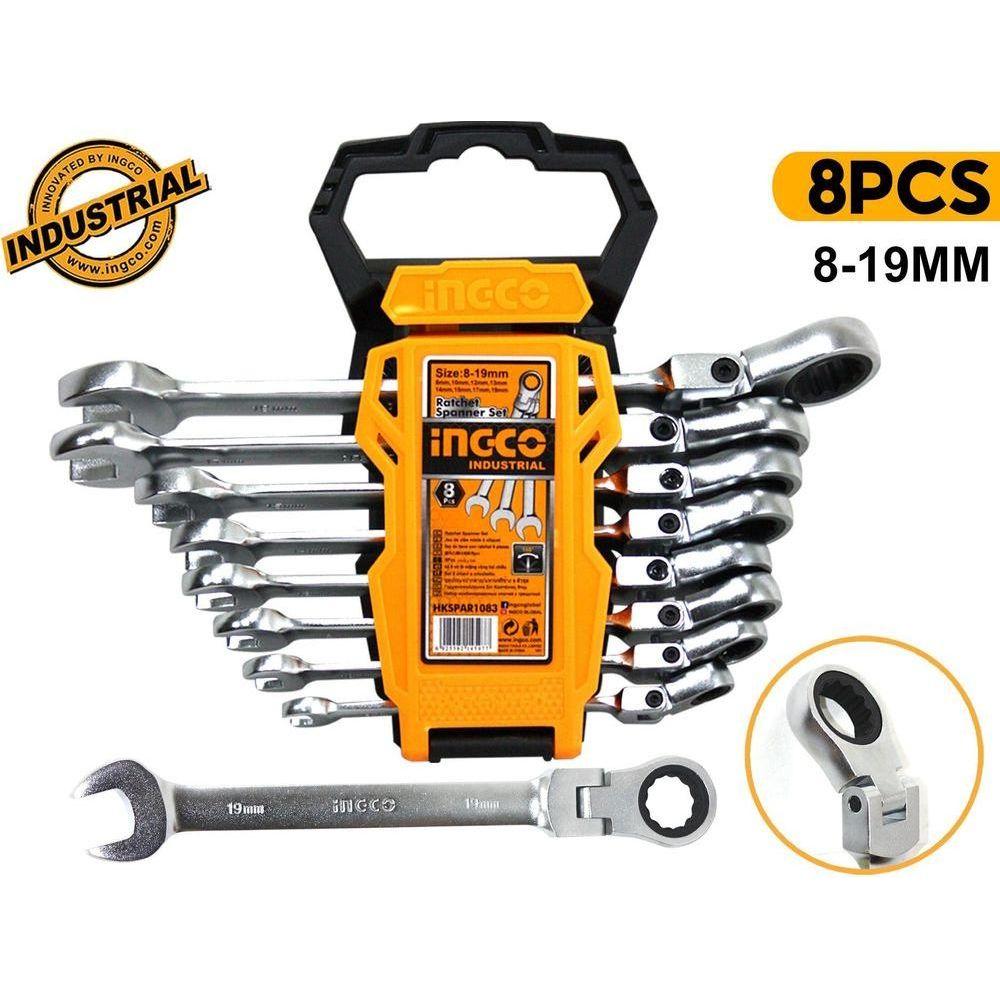 Ingco HKSPAR1083 8pcs Flexible Ratchet Spanner / Ratcheting Wrench Set - KHM Megatools Corp. Main image