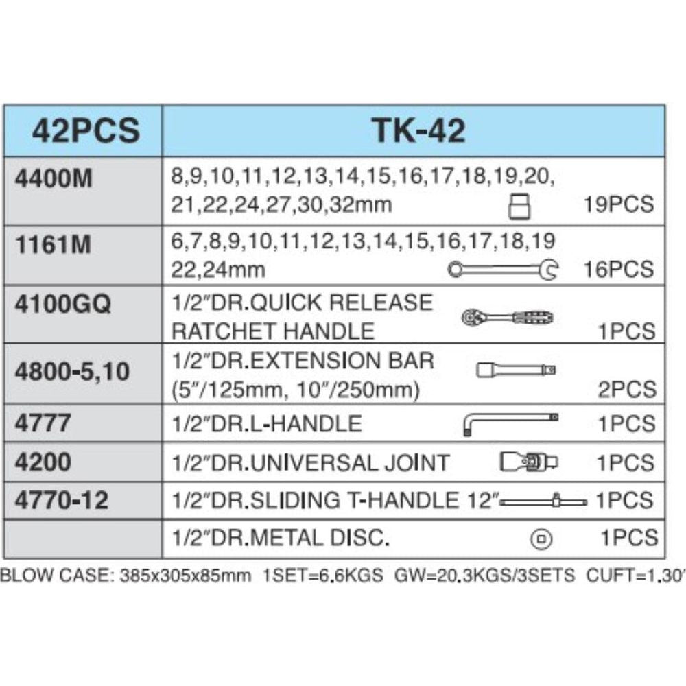 Hans TK-42 42pcs. Socket & Combination Wrench Set 1/2' Drive Secondary image