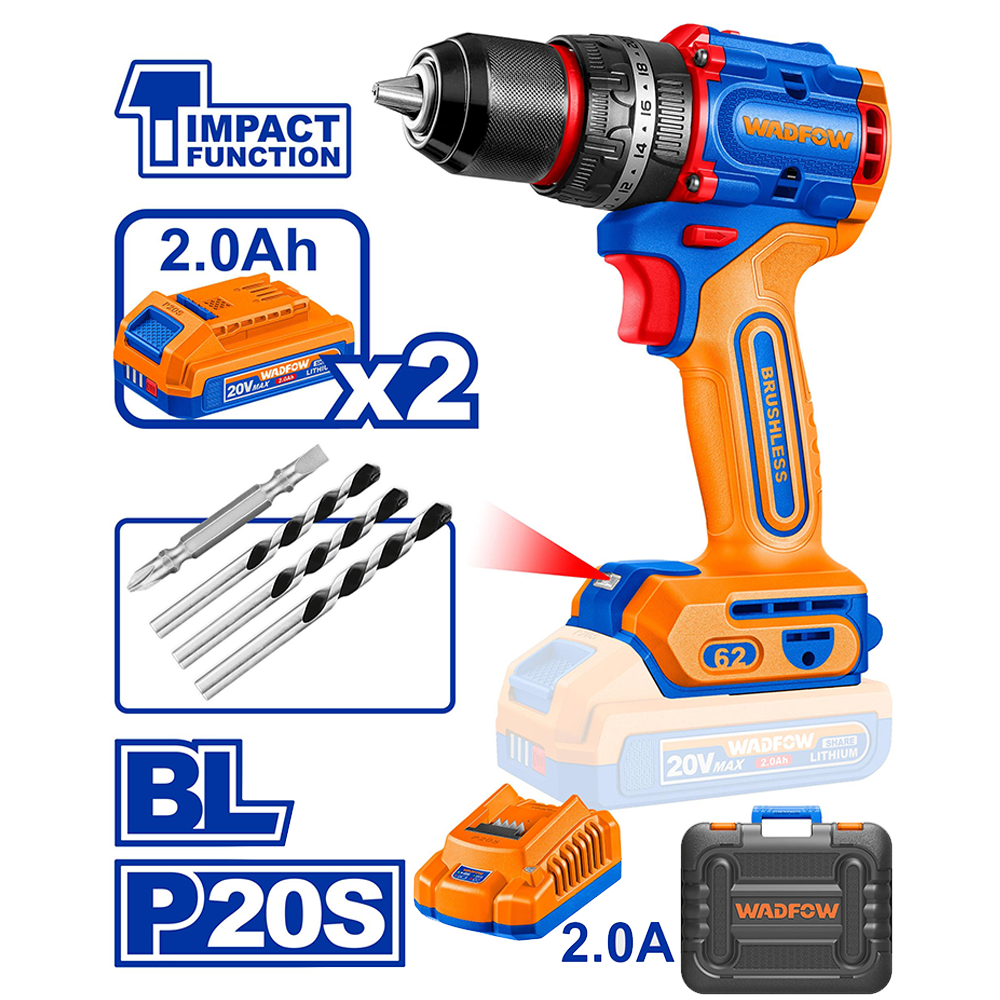 Wadfow WCDP7281 Cordless Impact Drill 20V 72Nm - ToolsSavvy.ph