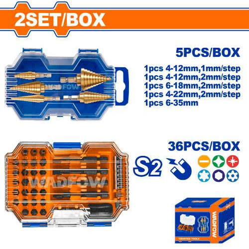 Wadfow WJD0371 Step Drill Bits & Impact Screwdriver Bits Combo Set | Wadfow by KHM Megatools Corp. Main image