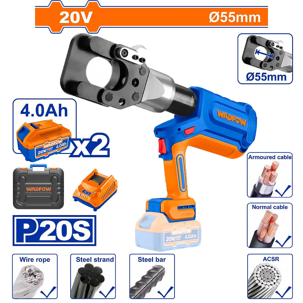 Wadfow WCR2D55 Li-Ion Cordless Hydraulic Cable Cutter 20V - ToolsSavvy.ph
