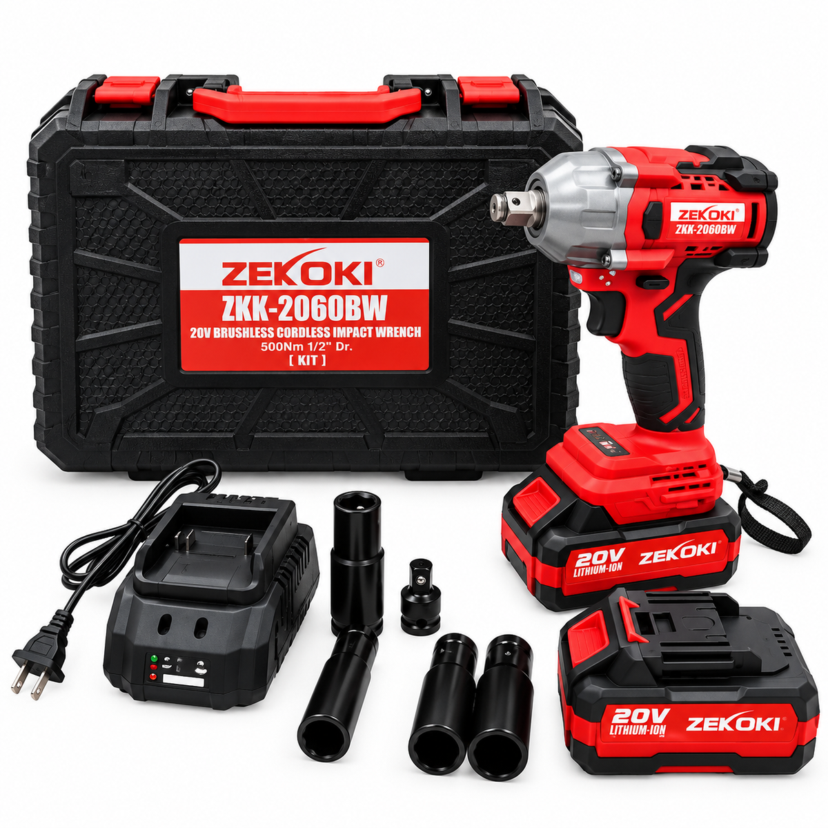 Zekoki ZKK-2060BW Brushless Cordless Impact Wrench 500Nm 1/2" Dr. 20V [Kit]