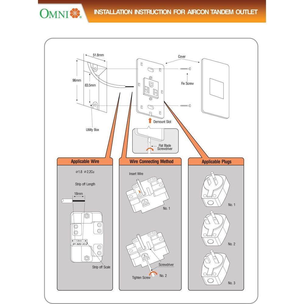 Omni SP1-WA Aircon Tandem Outlet in Stainless Plate 20A (Wide Series) Secondary image