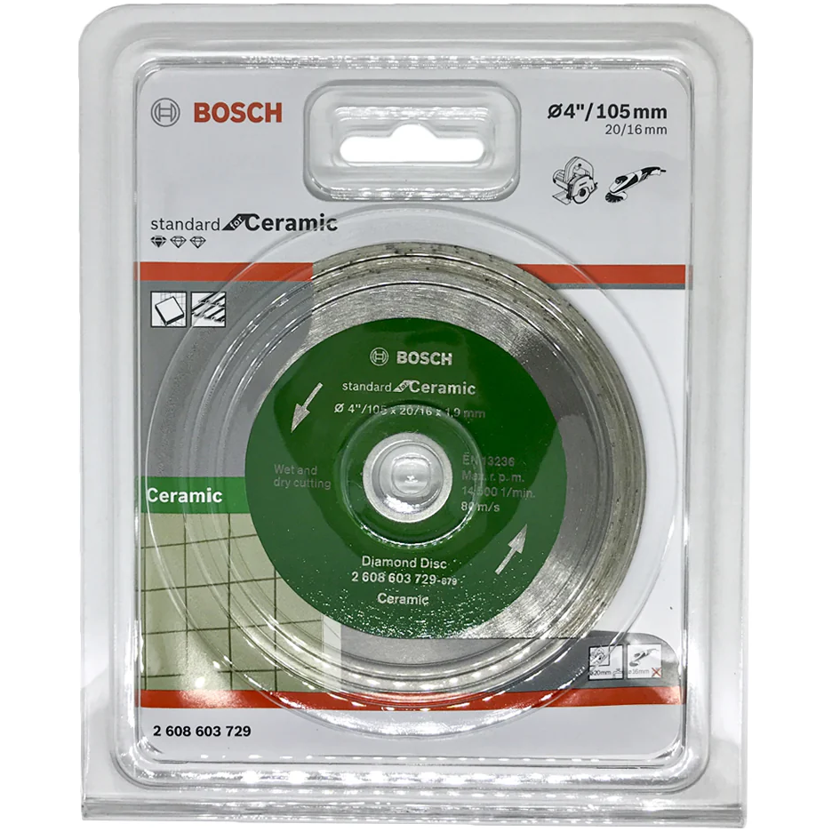 Bosch Diamond Cutting Disc for Ceramic/Tiles 4" (2608603729) | Bosch by KHM Megatools Corp. Main image