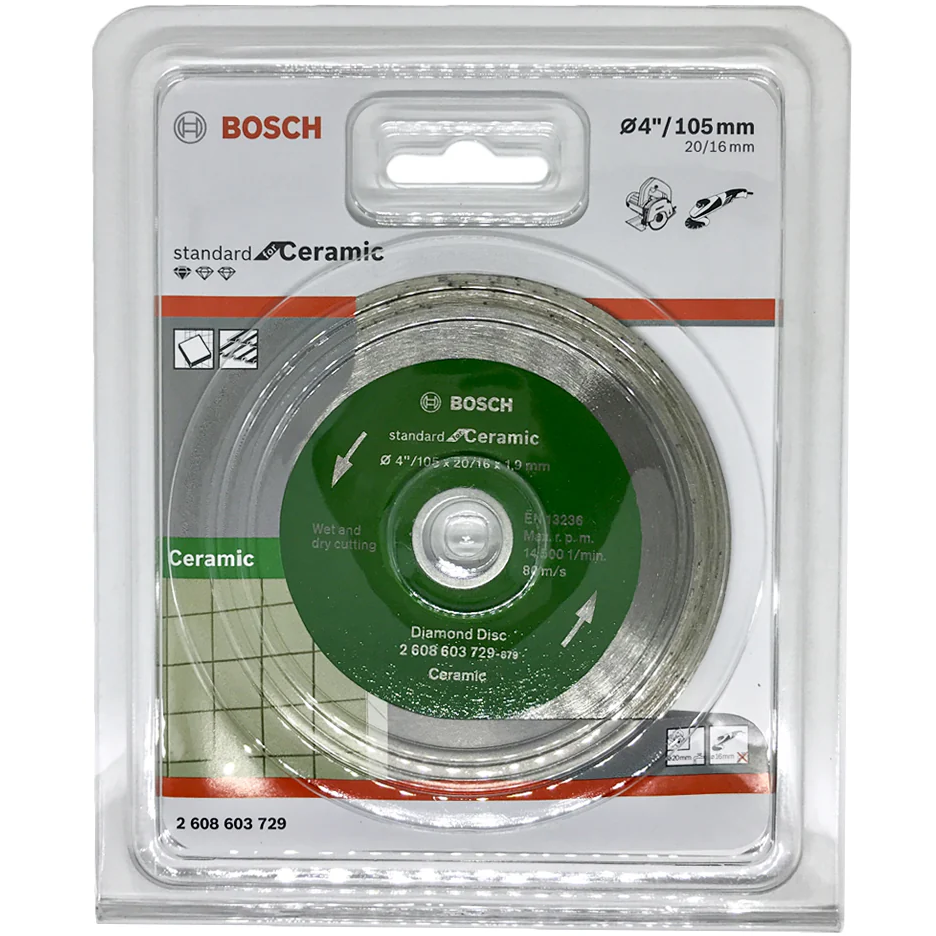 Bosch Diamond Cutting Disc for Ceramic/Tiles 4" (2608603729) | Bosch by KHM Megatools Corp.
