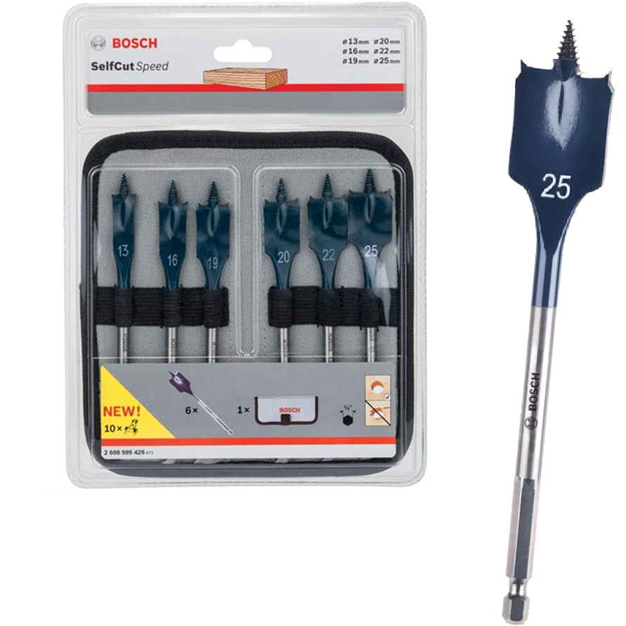 Bosch Elf Cut Speed Spade Bit Set 6Pcs (13/16/19/20/22/25mm) (2608595425) | Bosch by KHM Megatools Corp.