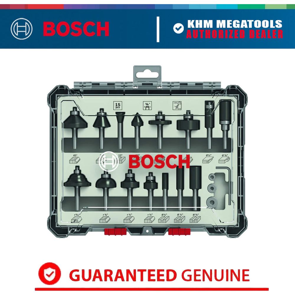 Bosch Router Bit Set 1/4" Shank (15pcs) [2607017473] | Bosch by KHM Megatools Corp.