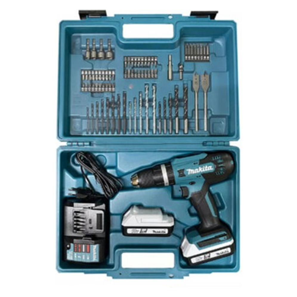 Makita DF488D005 Li-Ion Cordless Driver Drill 18V 13MM with Accessories Set 74Pcs