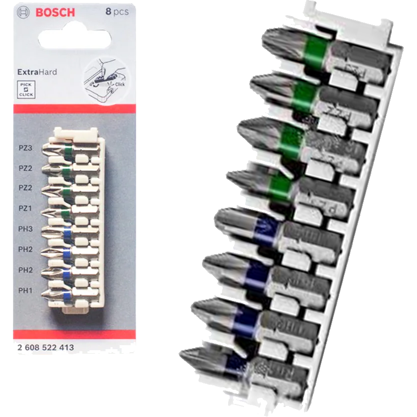 Bosch Philips and Pozidriv Pick and Click Insert Impact Bit Set 8pcs (2608522413) | Bosch by KHM Megatools Corp. Main image