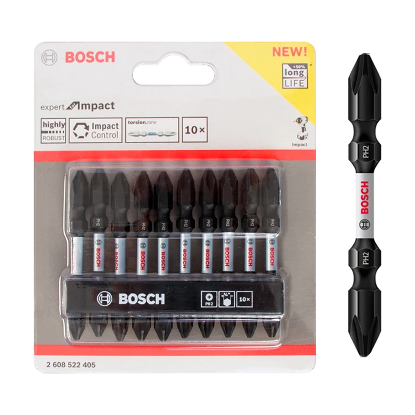 Bosch PH2 Impact Double Ended Screwdriver Bit Set 10Pcs 65MM (2608522405) | Bosch by KHM Megatools Corp.