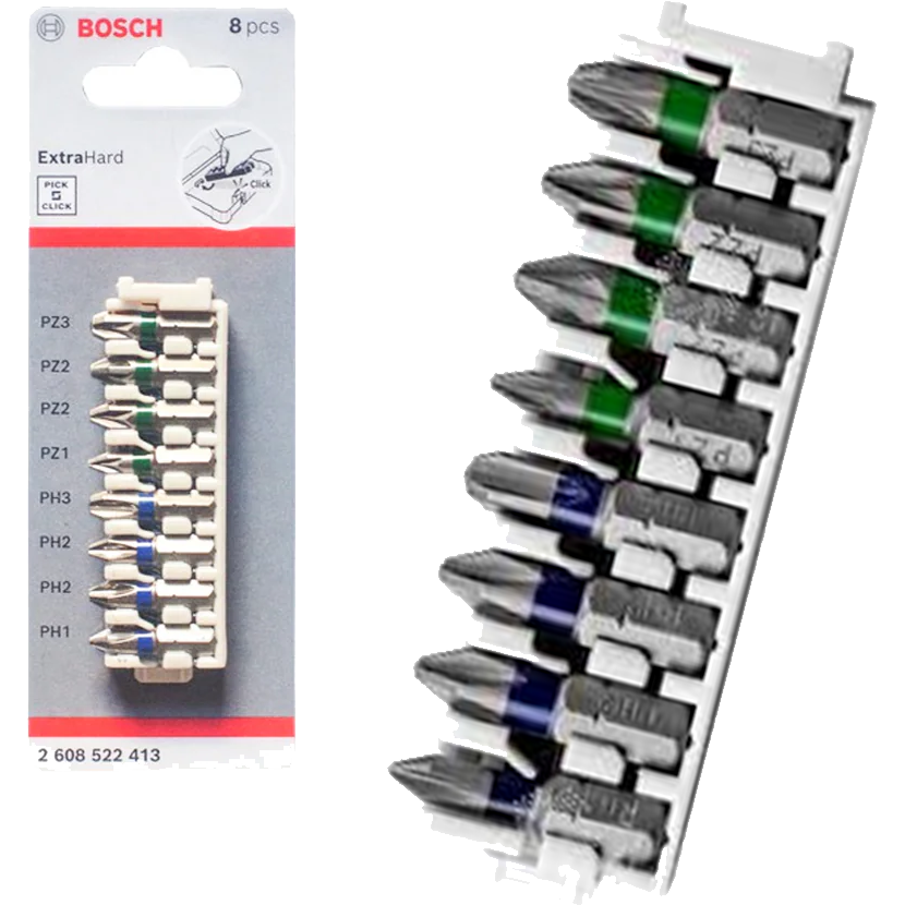 Bosch Philips and Pozidriv Pick and Click Insert Impact Bit Set 8pcs (2608522413) | Bosch by KHM Megatools Corp.