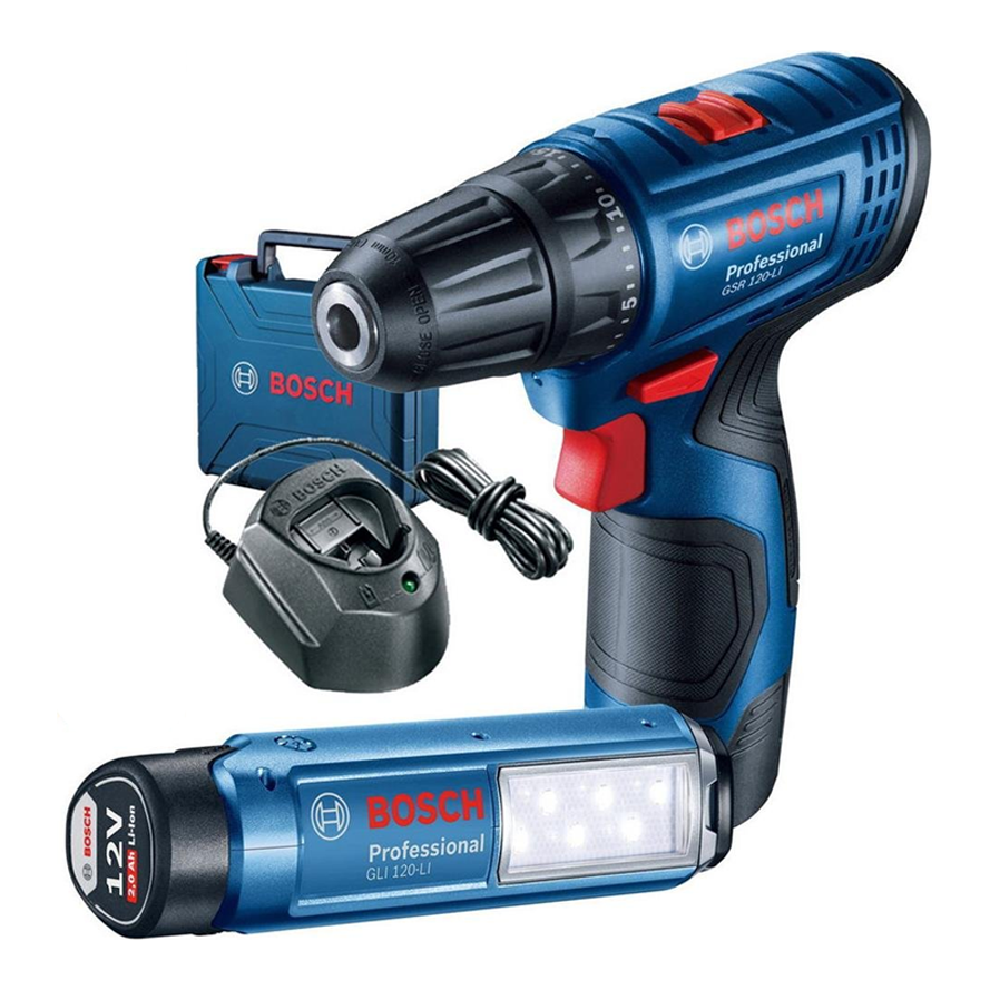 Bosch GSR 120-LI + GLI 120-LI Cordless Drill Driver & LED Cordless Torch Combo Kit Set | Bosch by KHM Megatools Corp. Main image