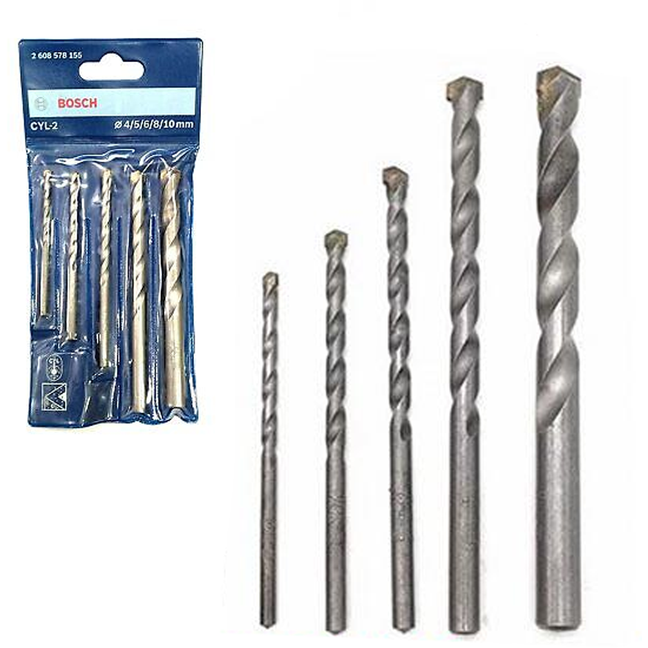 Bosch CYL-2 Masonry Drill Bit Set 5pcs 4,5,6,8,10mm (2608578155) | Bosch by KHM Megatools Corp.