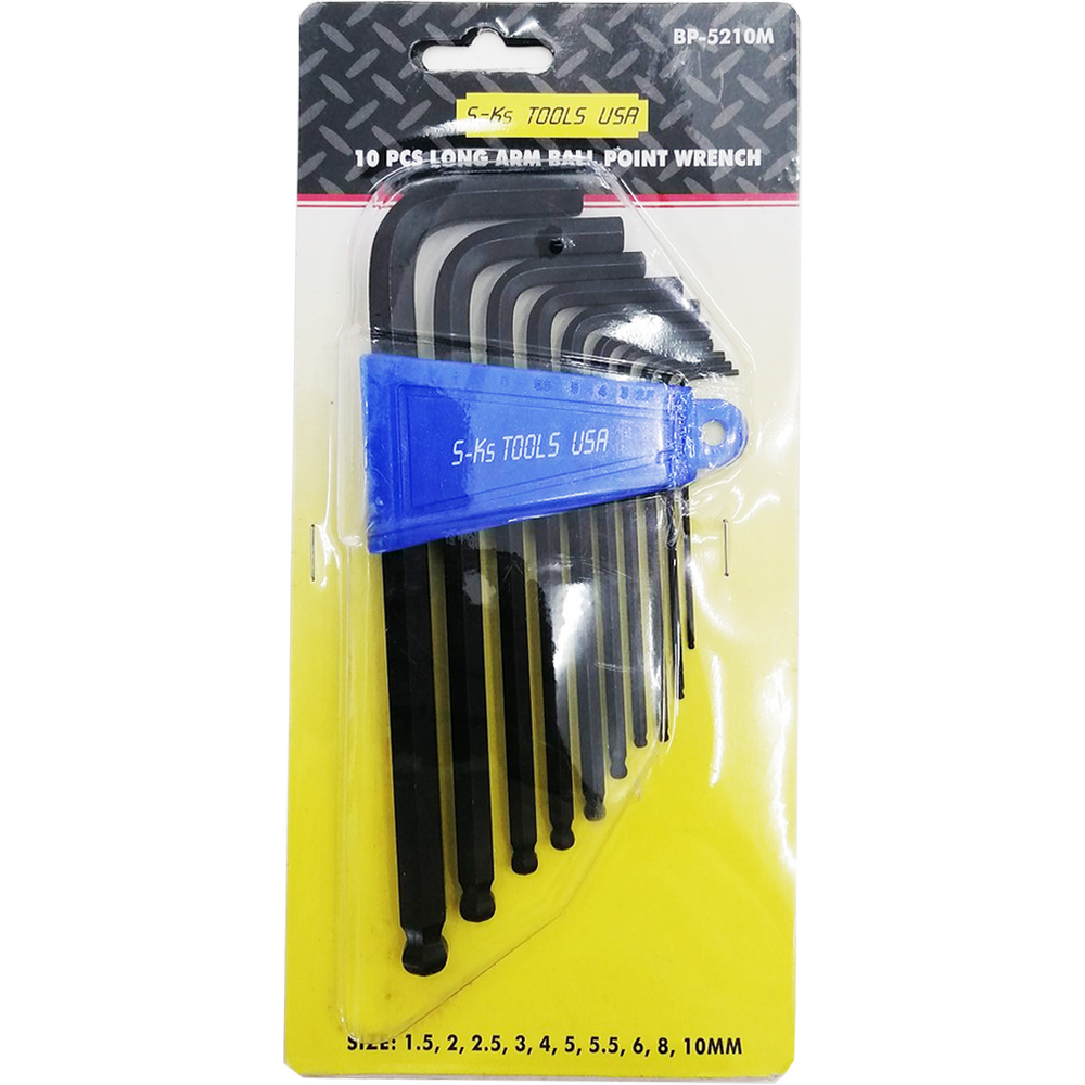 S-Ks 10pcs. BP-5210M Long Arm Hex Allen Wrench Key Ball Point End (1.5-10mm) | SKS by KHM Megatools Corp. Main image