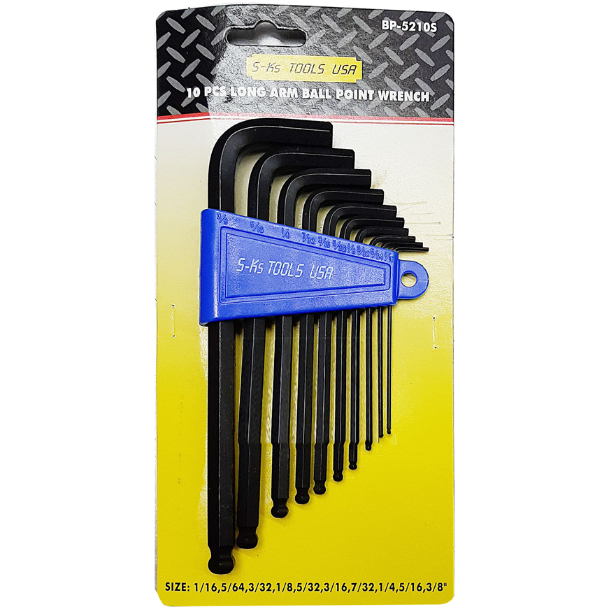 S-Ks 10pcs. BP-5210S Long Arm Hex Allen Wrench Key Ball Point End (1/16"-3/8") | SKS by KHM Megatools Corp. Main image
