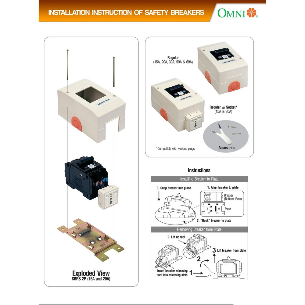 Omni SBRS-2P Safety Breaker Regular with Socket (15A,20A) | Omni by KHM Megatools Corp.