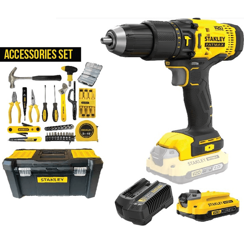 Stanley SCD711C1H 20V Cordless Hammer Drill 13mm + 100pcs Set - KHM Megatools Corp.