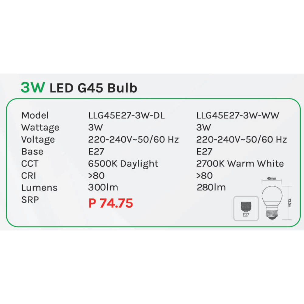 Omni 3W LED G45 Mini Light Bulb E27 Secondary image