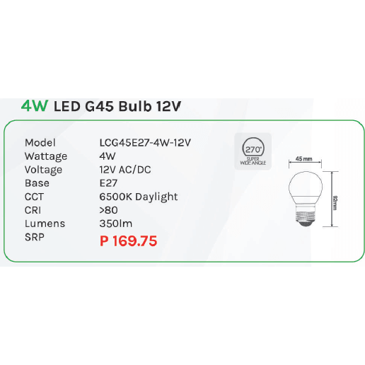 Omni 4W LED G45 Light Bulb 12V - KHM Megatools Corp.