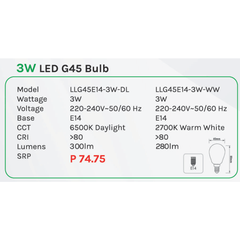 Omni 3W LED G45 Mini Light Bulb E14 - KHM Megatools Corp.