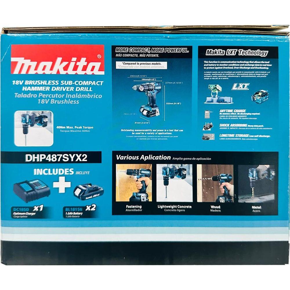 Makita DHP487SYX2 18V Cordless Hammer Drill  13mm 40Nm (LXT) [Kit]