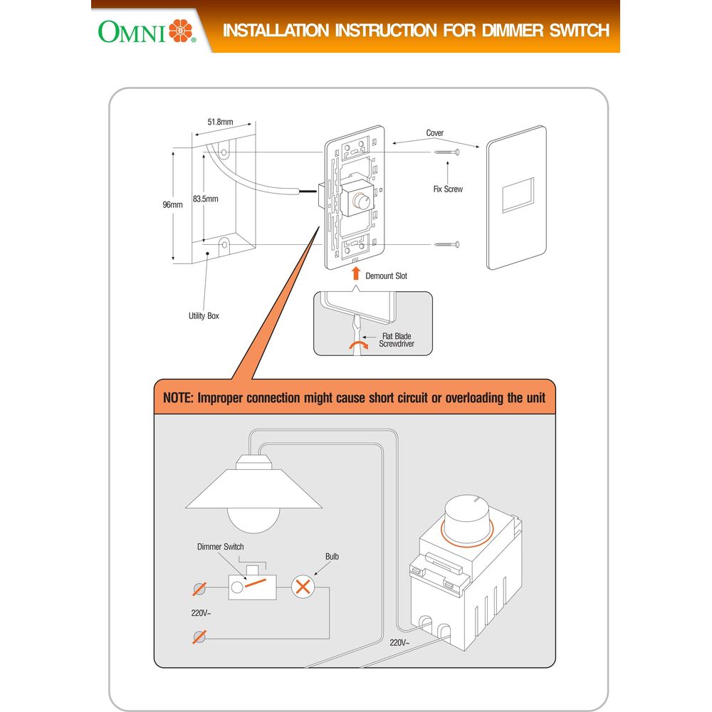 Omni P2-S13/DM-PK Dimmer Switch & 1-Way Switch in Plate (Flush Type) | Omni by KHM Megatools Corp.