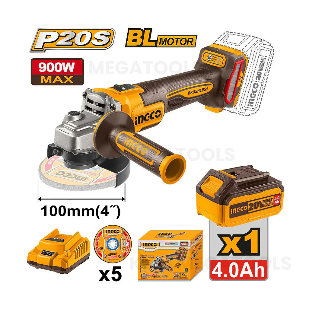 Ingco CAGLI261021 Li-Ion Cordless Angle Grinder 20V - ToolsSavvy.ph Main image