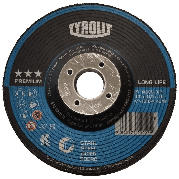 Tyrolit A30S-BFX Depressed Center Grinding Wheel 4" [Premium] | Tyrolit by KHM Megatools Corp. Main image