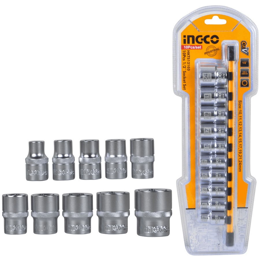 Ingco HKTS12103 10pcs Socket Wrench Set 1/2" Drive - KHM Megatools Corp. Main image