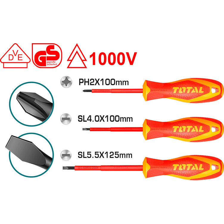 Total THTIS036 3pcs Insulated Screwdriver Set (VDE) | Total by KHM Megatools Corp. Main image