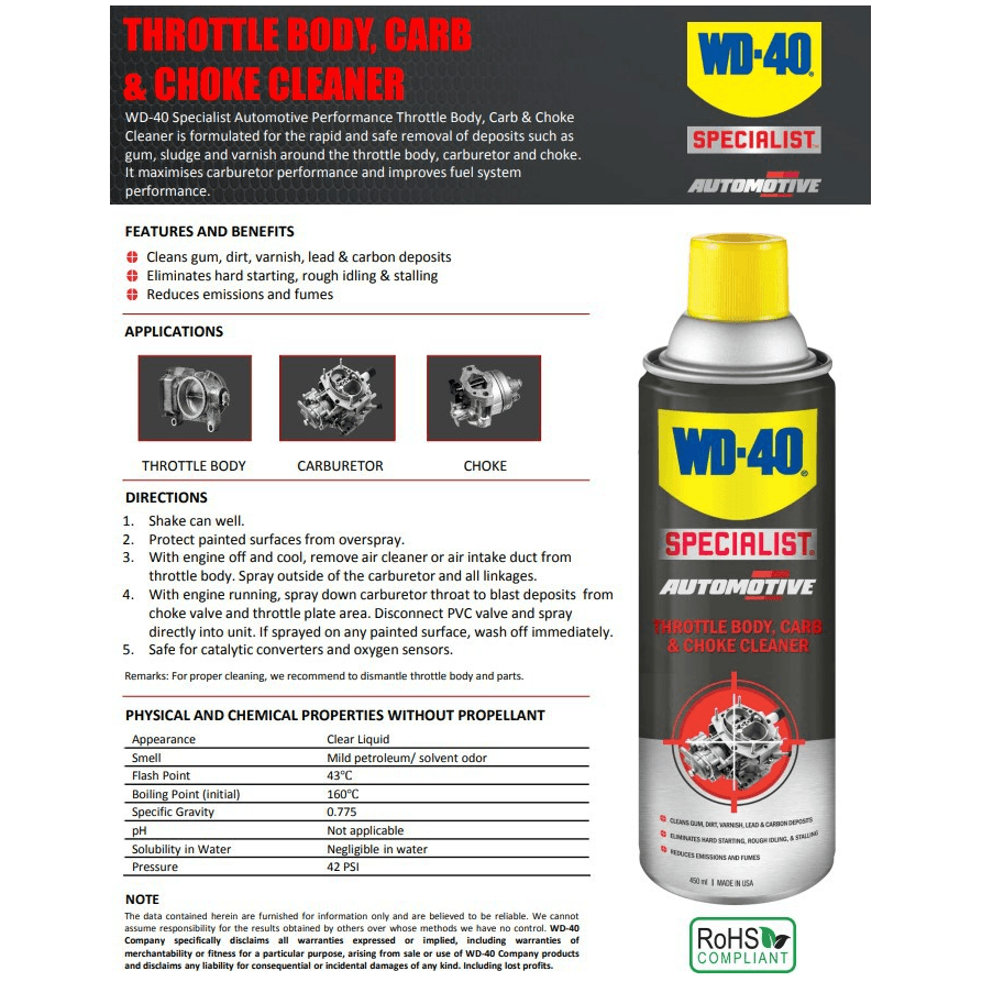 WD-40 Automotive Throttle Body, Carb & Choke Cleaner 450mL (WD-AMC-TCCC450) Secondary image