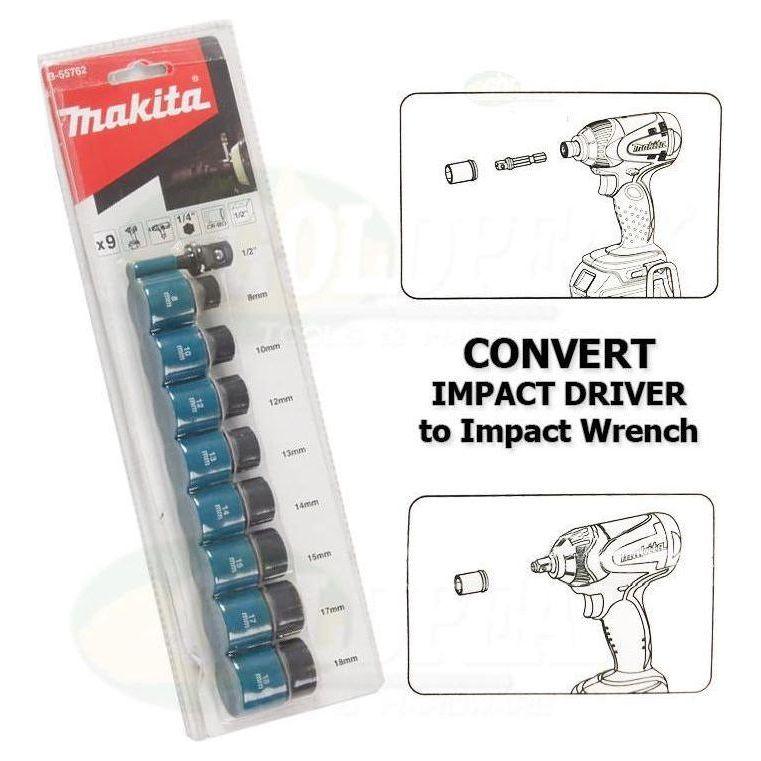 Makita B-55762 Impact Socket Wrench Set with 1/4" Hex Adaptor - Goldpeak Tools PH Makita Main image