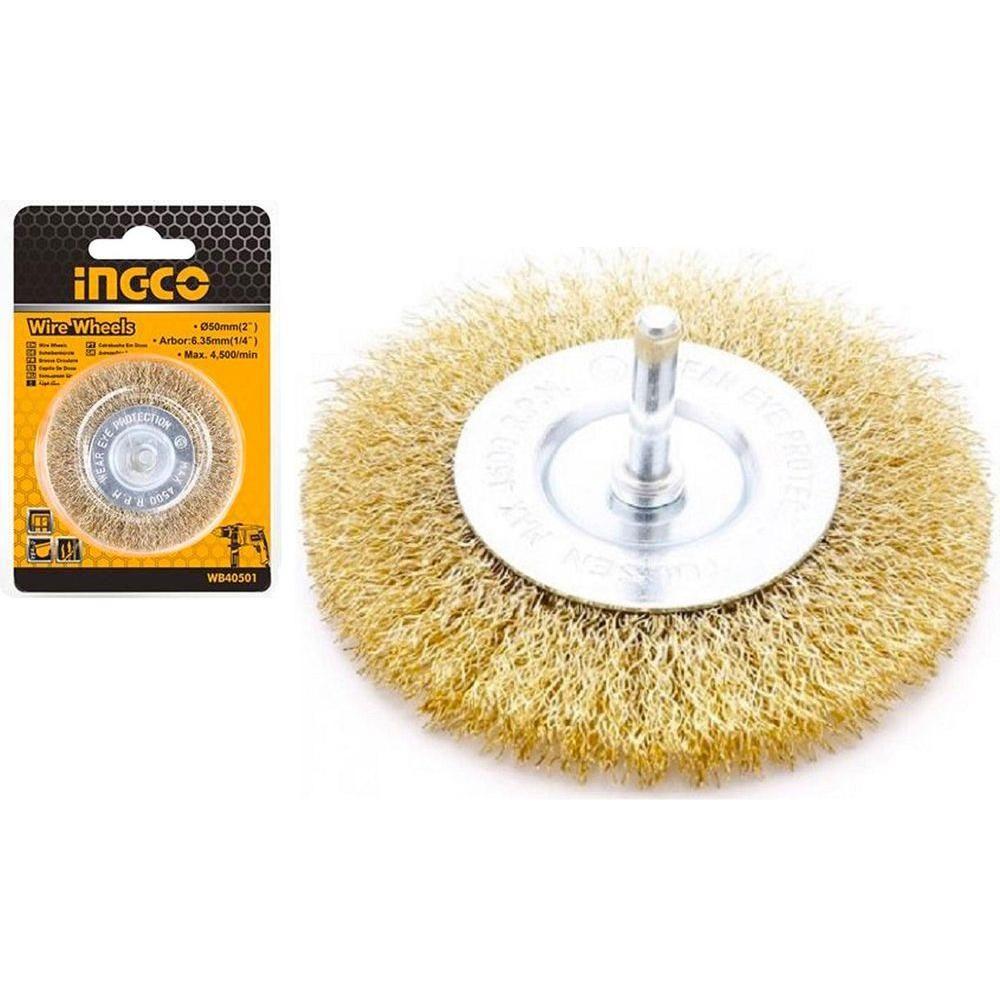 Ingco WB41001 Wheel Wire Brush 4" with 1/4" shank - KHM Megatools Corp. Main image