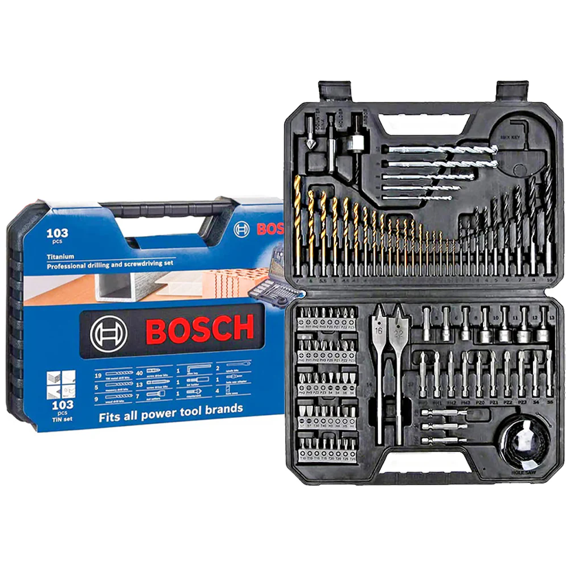 Bosch Premium Mixed Accessory Set and Titanium Drill Bits 103pcs (2608594070) | Bosch by KHM Megatools Corp.
