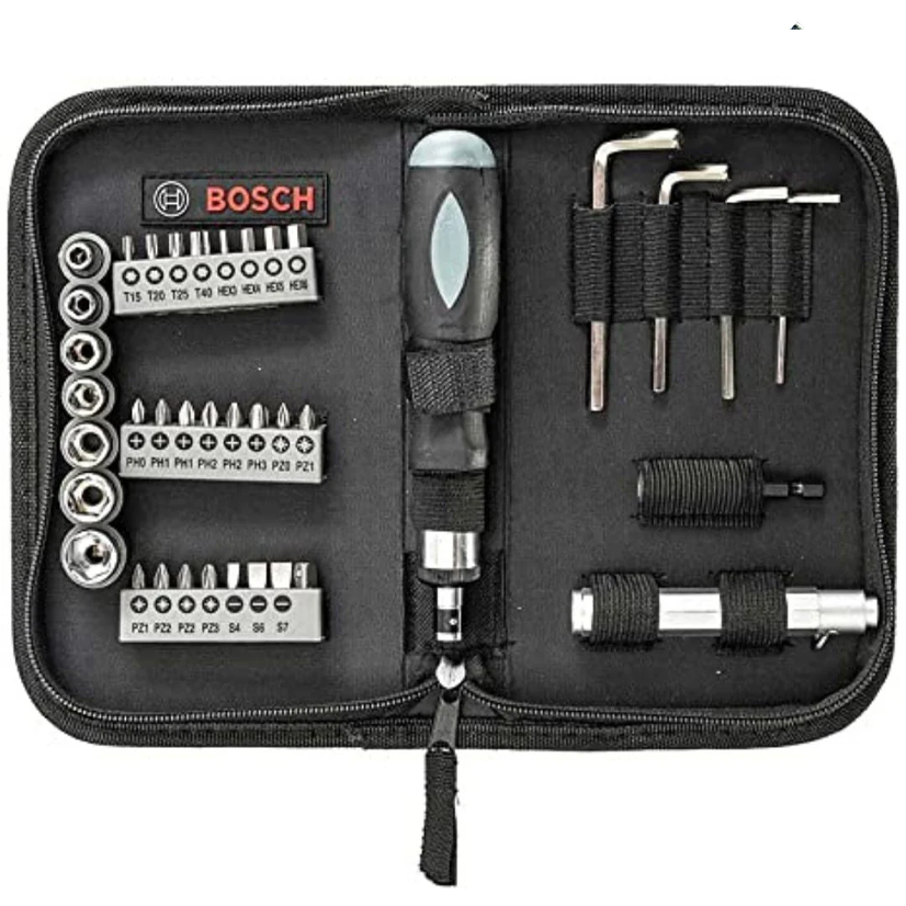 Bosch Promoline Premium Sockets, screw bits with handle & Hand tools kit Set 38Pcs ( 2607017511 ) | Bosch by KHM Megatools Corp.