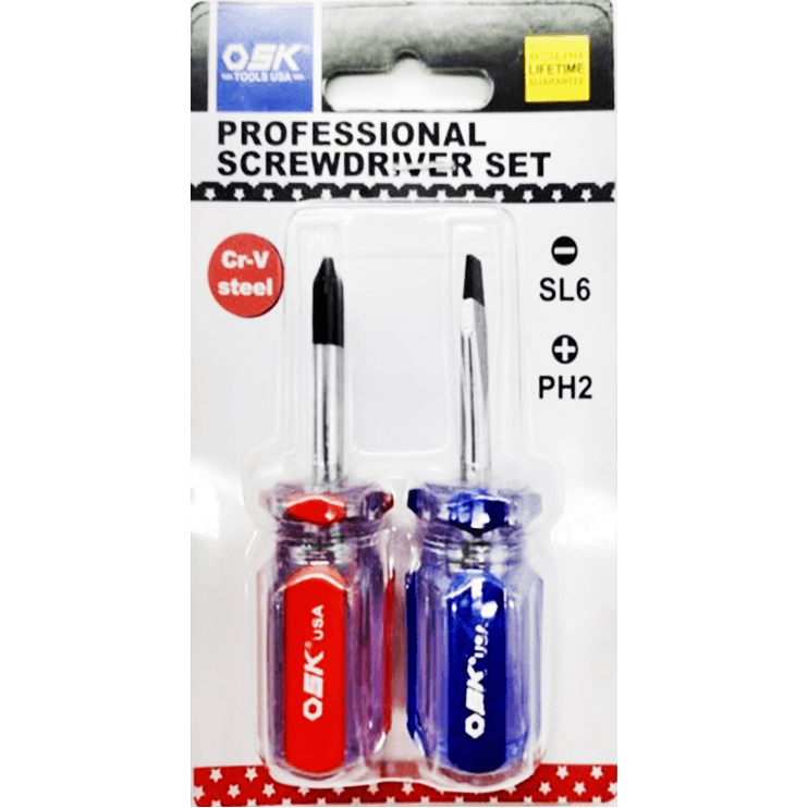 OSK 104-6KIT 2pcs Stubby Screwdriver Set 1-1/2" - KHM Megatools Corp. Main image