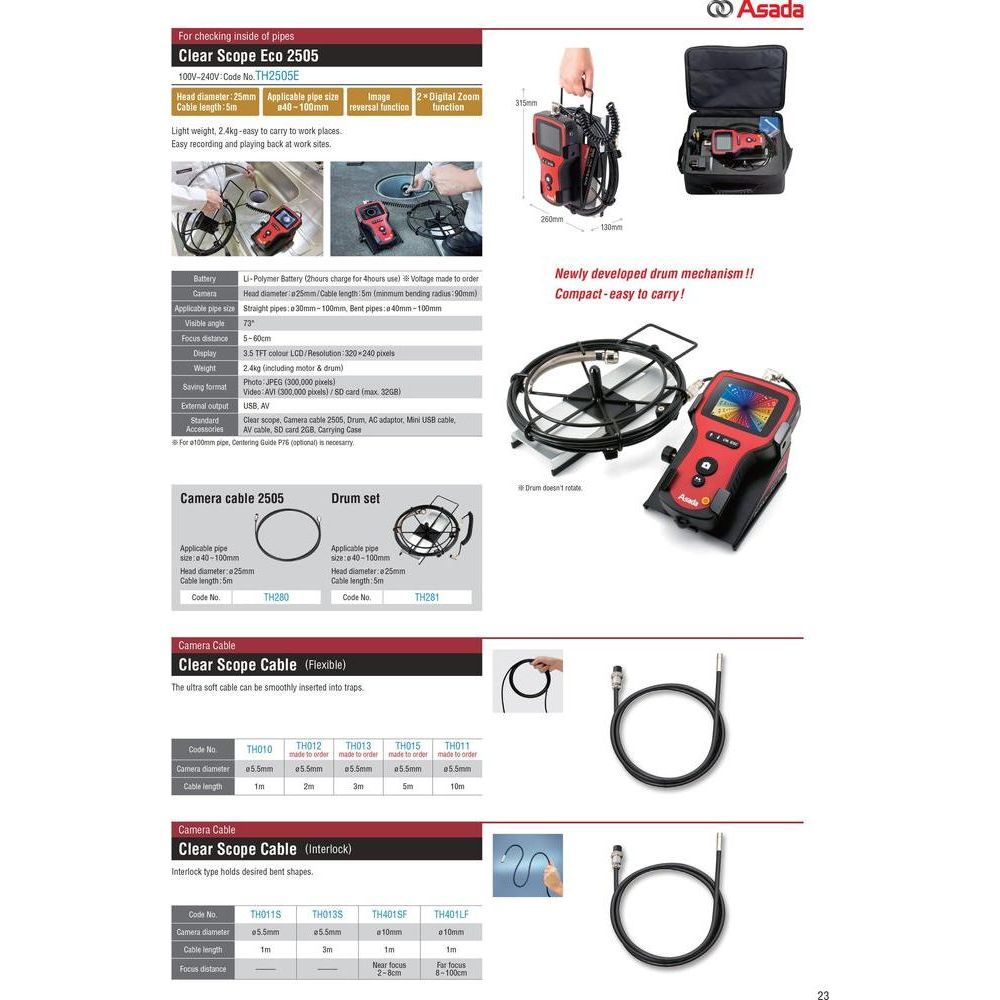 Asada TH2515 Clear Scope Eco Pipe Inspection Camera - KHM Megatools Corp.