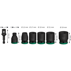 Bosch PRO Impact Socket Wrench 1/2" Drive Standard 7Pcs with 1/4" Adapter (2608003032) | Bosch by KHM Megatools Corp.