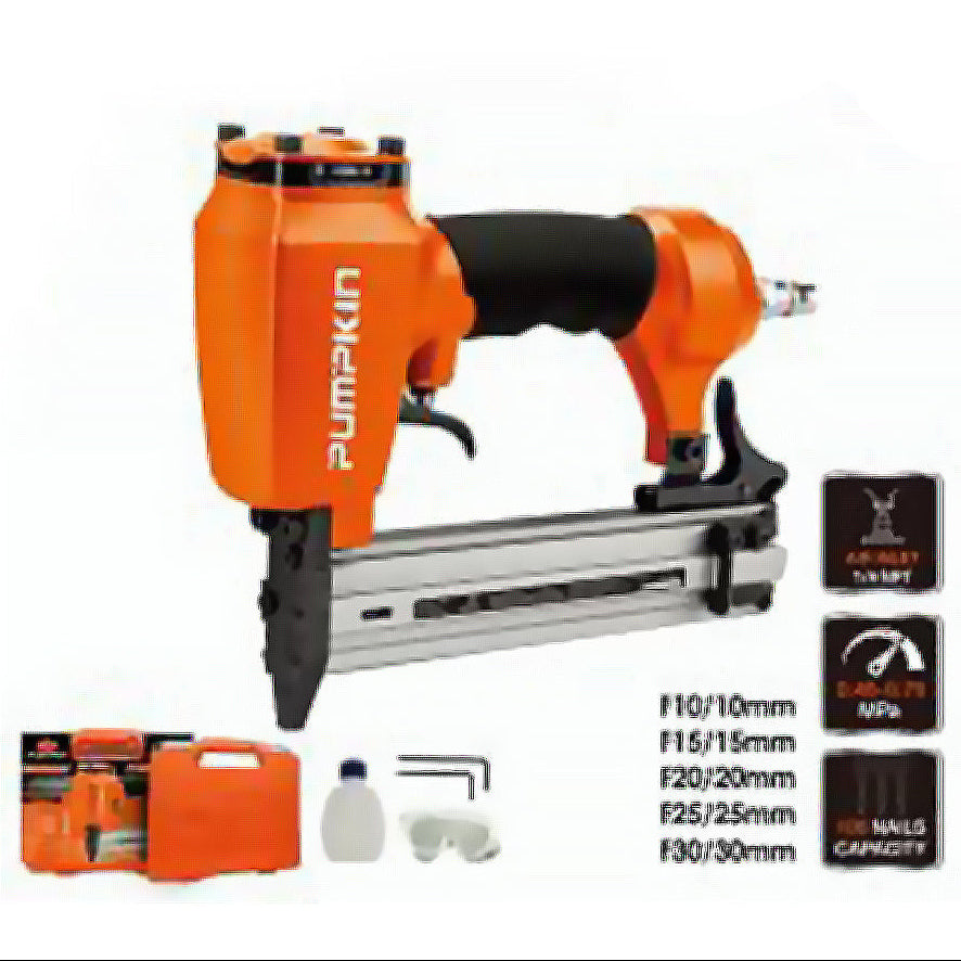 Orange and black nail gun with accessories on a white background, featuring the Pumpkin brand. Main image