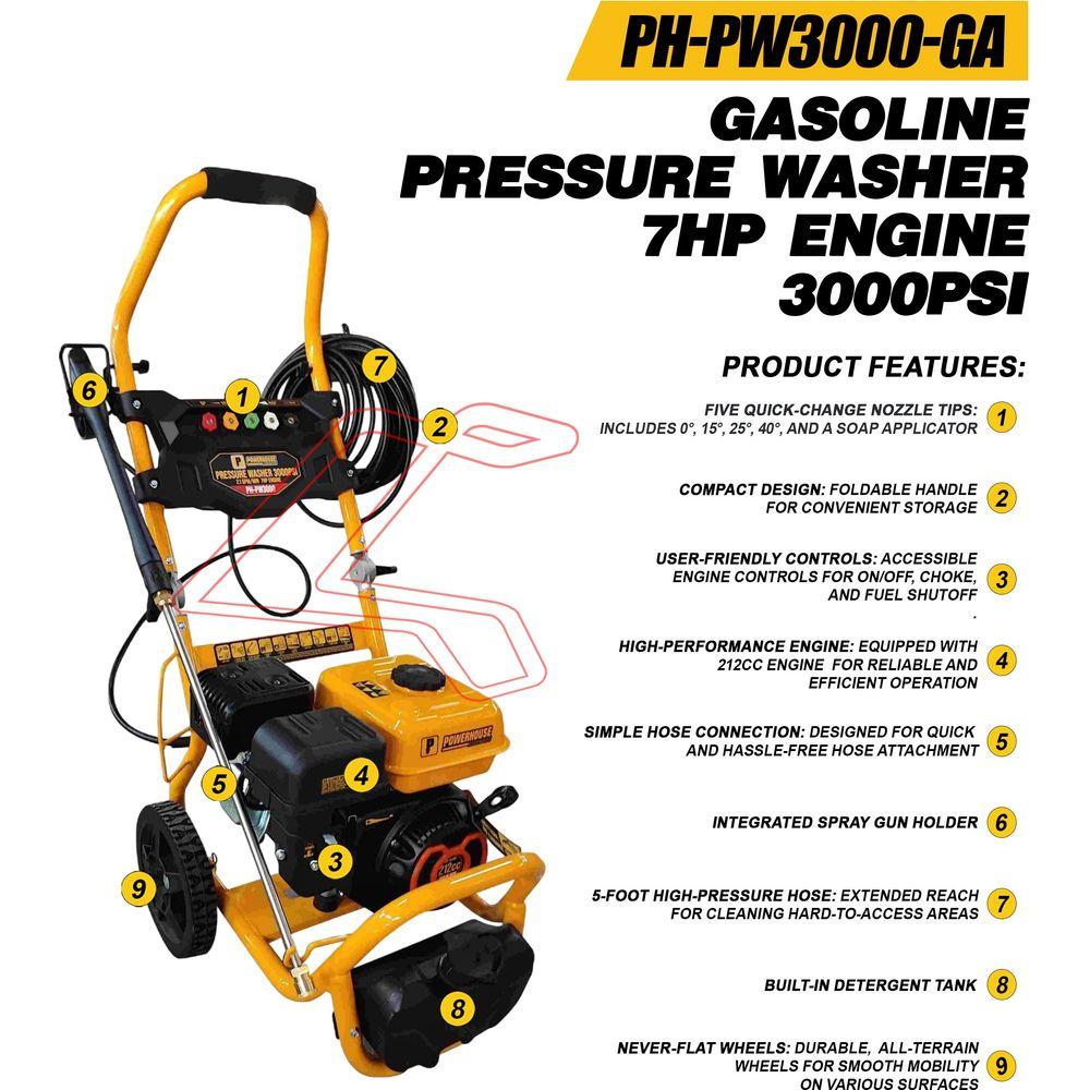 Powerhouse PH-PW3000-GA Gasoline Engine Pressure Washer 7HP 3000psi Secondary image