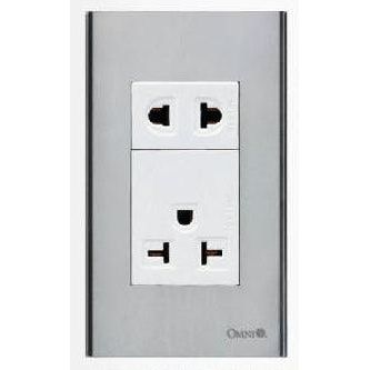 Omni SP3-WA/WU-PK Aircon Tandem Outlet 20A & Universal Outlet 16A in Stainless Plate (Wide Series) | Omni by KHM Megatools Corp. Main image