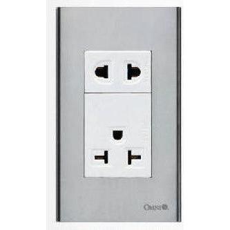Omni SP3-WA/WU-PK Aircon Tandem Outlet 20A & Universal Outlet 16A in Stainless Plate (Wide Series) | Omni by KHM Megatools Corp. Main image