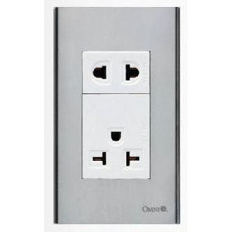 Omni SP3-WA/WU-PK Aircon Tandem Outlet 20A & Universal Outlet 16A in Stainless Plate (Wide Series) | Omni by KHM Megatools Corp.
