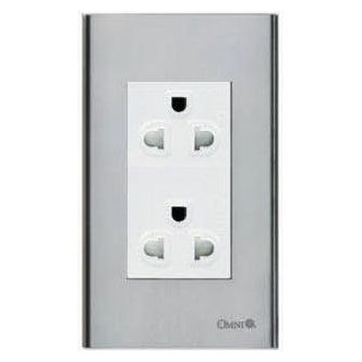 Omni SP3-WG2-PK Duplex Universal Outlet with Ground in Stainless Plate 16A (Wide Series) | Omni by KHM Megatools Corp. Main image