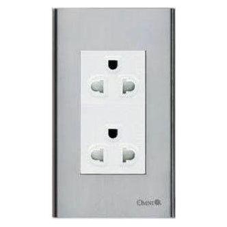 Omni SP3-WG2-PK Duplex Universal Outlet with Ground in Stainless Plate 16A (Wide Series) | Omni by KHM Megatools Corp. Main image